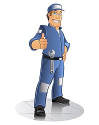 Cartoon of furnace technician giving thumbs up.